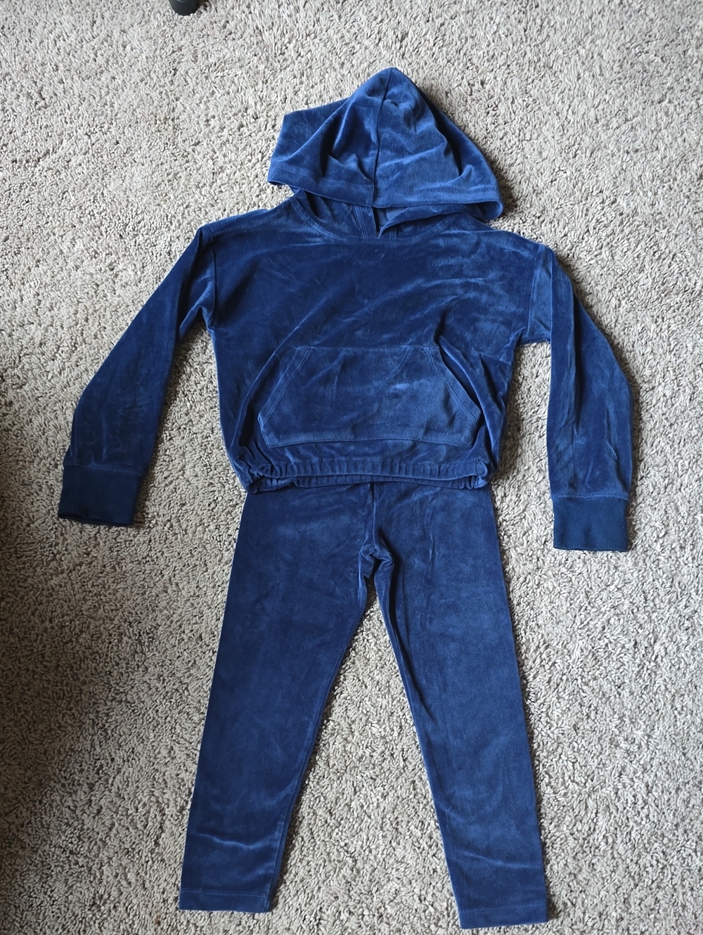 Girls Velour Hooded Sweatshirt & Legging Set - Deep Blue